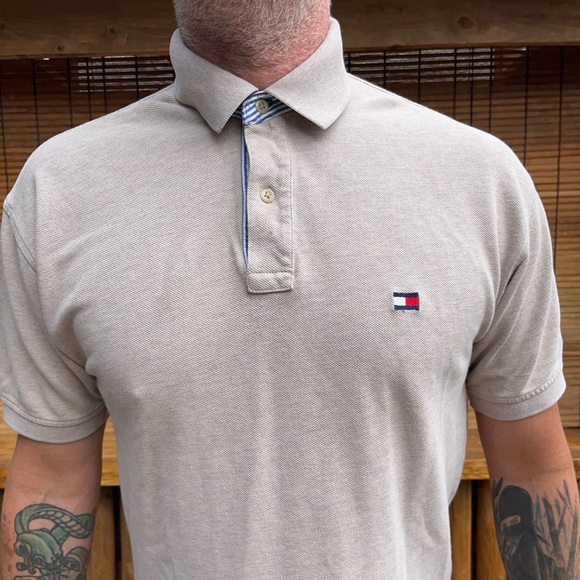 Vintage 90s Beige Pique Tommy Hilfiger Polo - Picture 1 of 7